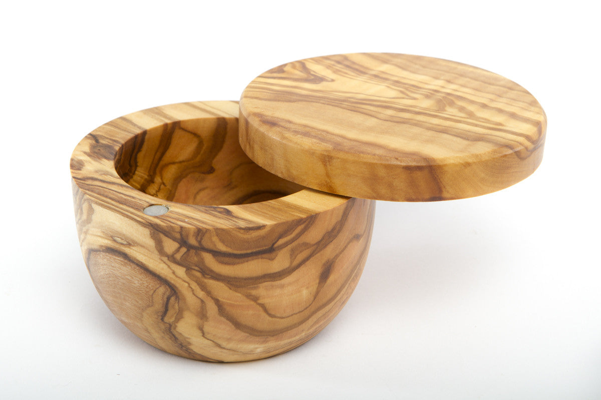 Wood Salt Box with Snap Shut Swivel Lid